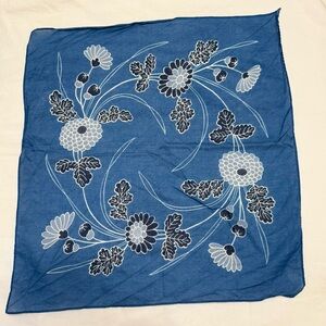 90s Japanese Indigo Dyed Floral Blue Handkerchief